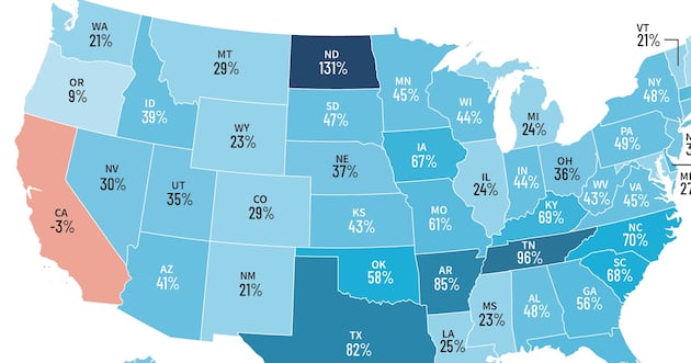 Church membership growth varies widely across U.S. states over 25 years