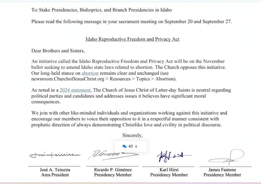 LDS Church's $1M Idaho abortion PAC donation draws member criticism